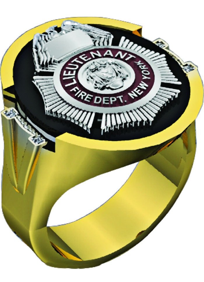 Mens FDNY Round Onyx Lieutenant Ring with Diamond Accents 1