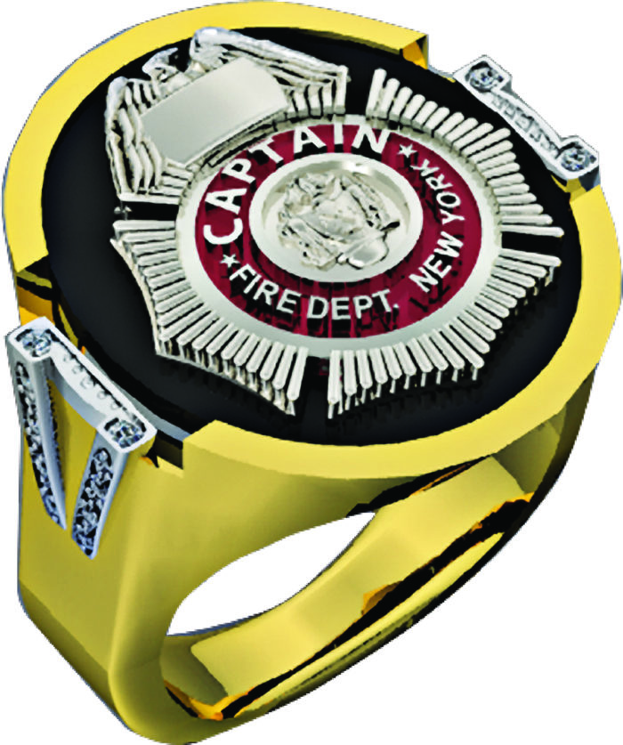 Mens FDNY Round Onyx Captain Ring with Diamond Side Accents 1