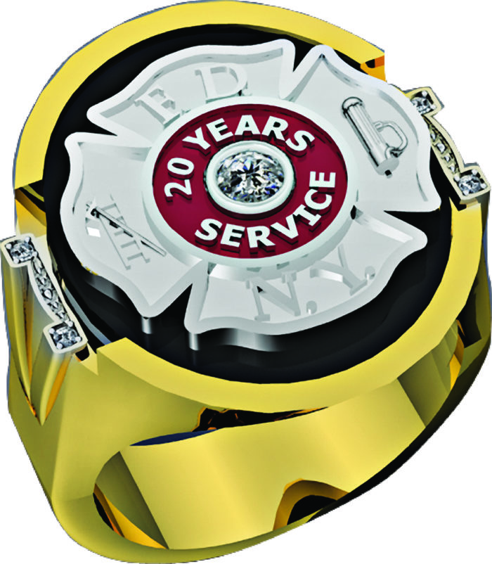 Mens FDNY 20 Years Service Round Onyx Ring with Diamond Accents 1