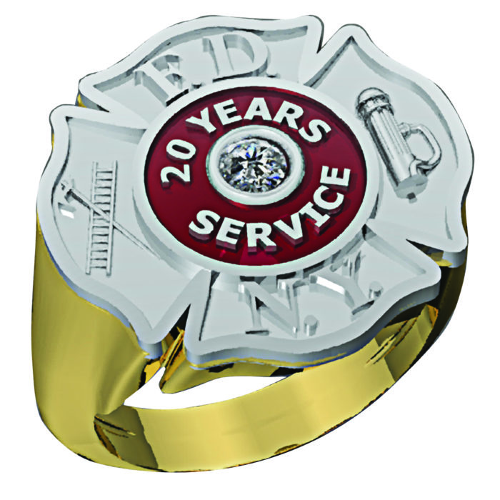 Mens FDNY 20 Years Service Badge Ring with Cubic Zirconia 1