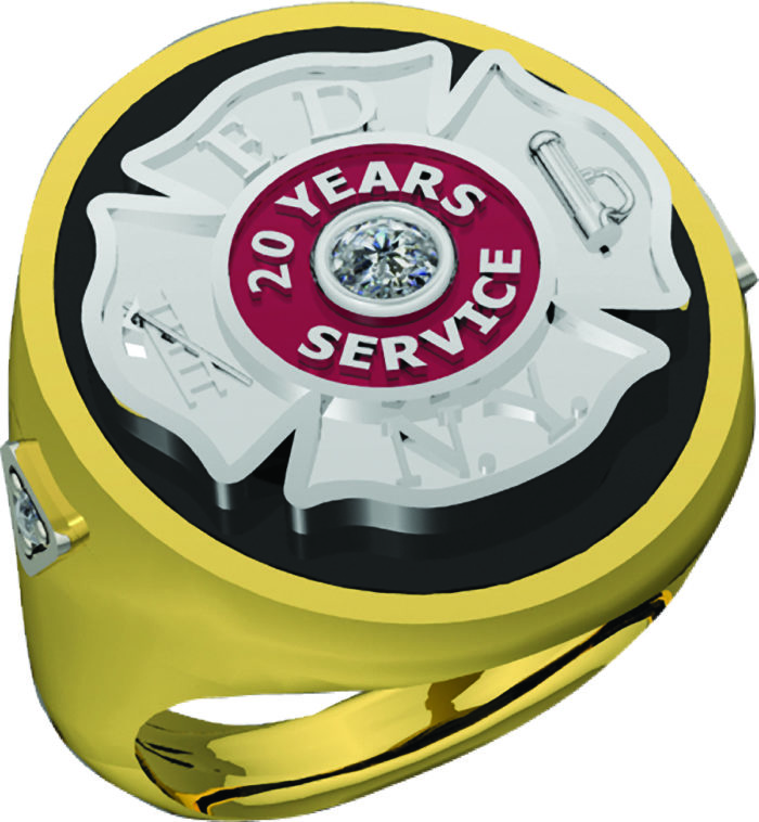 Mens FDNY 20 Years Service Round Onyx Ring with Cubic Zirconia Accents 1