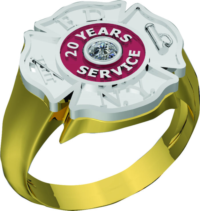Womens FDNY 20 Years Service Badge Ring with Cubic Zirconia 1