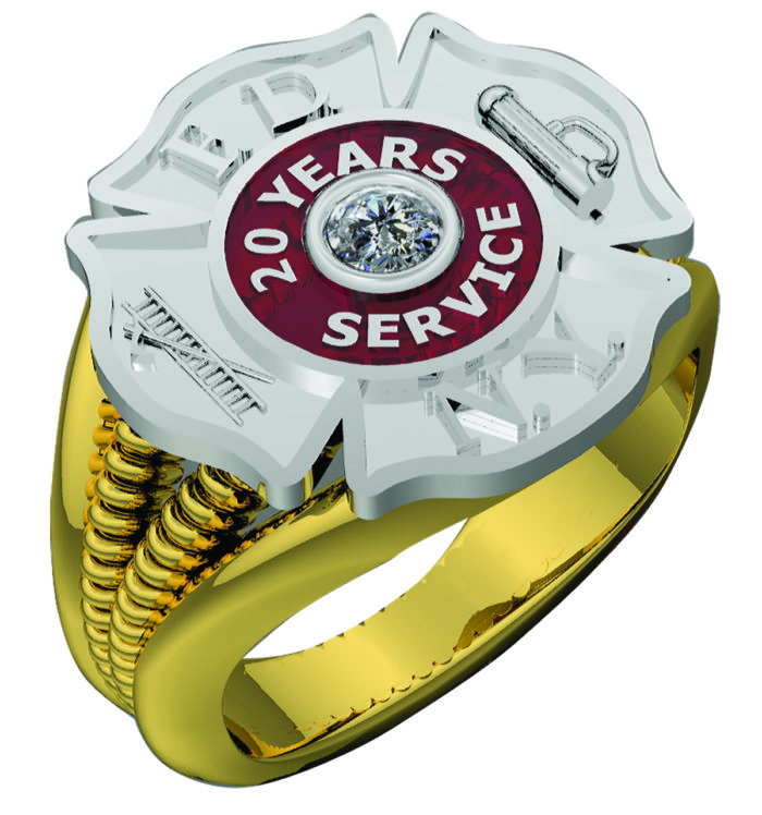 Womens FDNY 20 Years Service Badge Ring with Cubic Zirconia 1