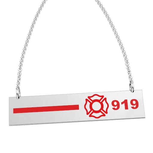 FD Pride Bar - Red Enamel Line and Maltese Cross Customized with 3-Digit Badge Number 1