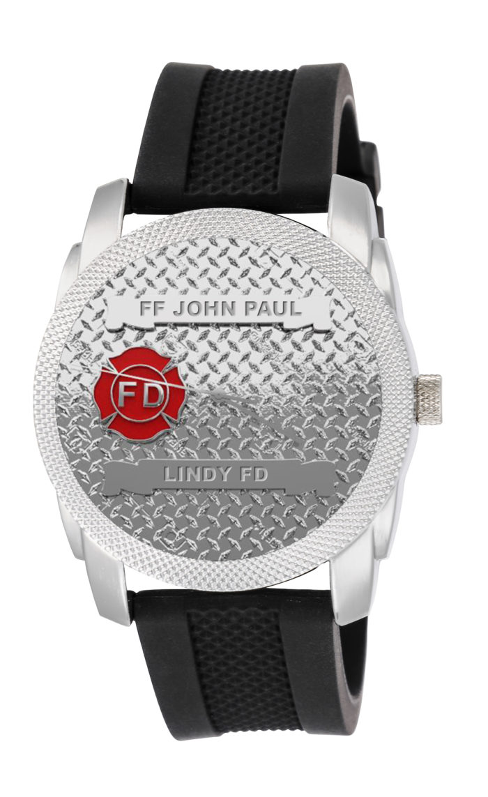 Mens Fire Department Personalized Diamond Plate Texture Watch - Black Band 1