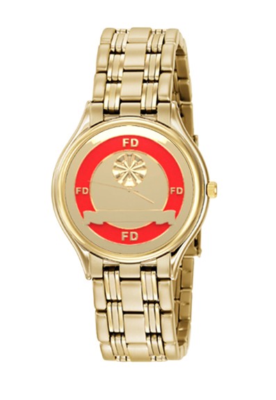 Mens Fire Department Personalized Chiefs Horns Watch - Gold/Red Face 1
