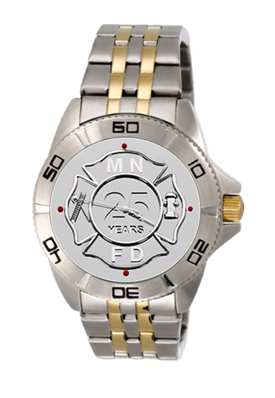 Mens Fire Department Personalized Years of Service Watch - Two-Tone Band 1