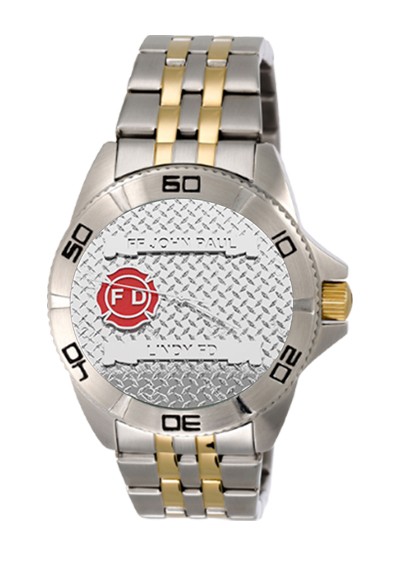 Mens Fire Department Personalized Diamond Plate Texture Watch - Two-Tone Band 1