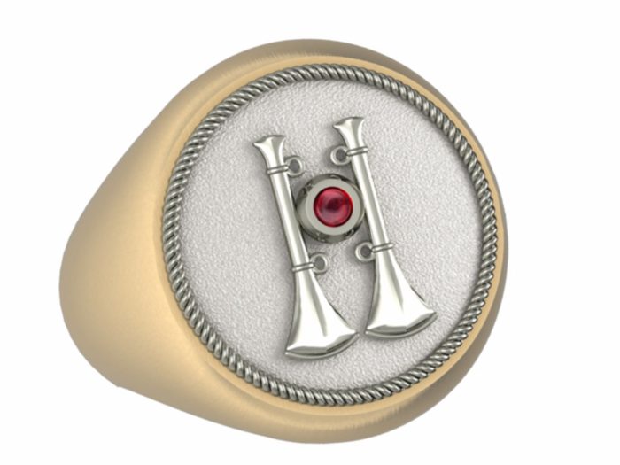 Mens Fire Department Captain Ring with Ruby - 2 Horns 1