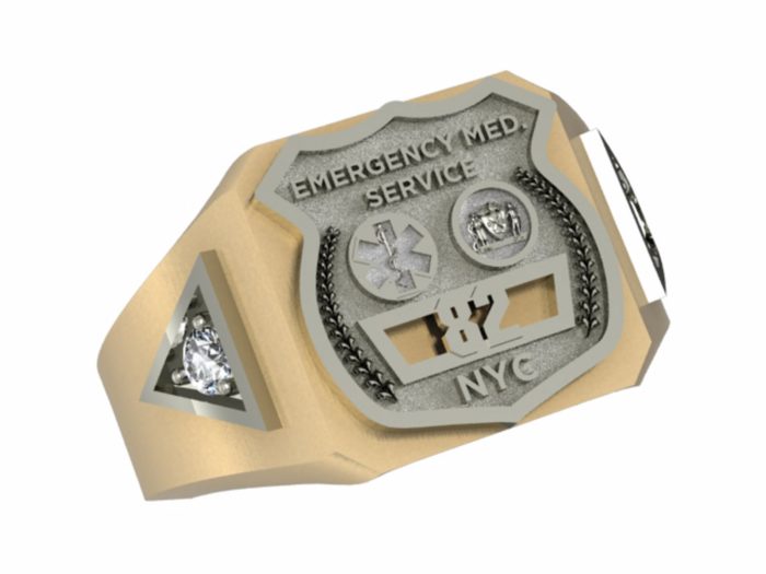 Mens NYC EMS Ring with Side Diamonds 1