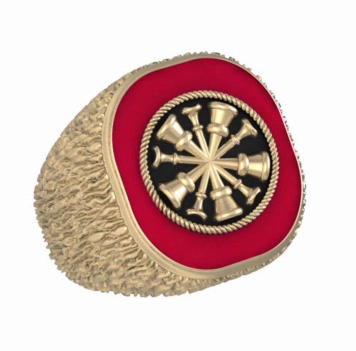 Men's Textured Fire Chief Ring with Syn. Ruby 1