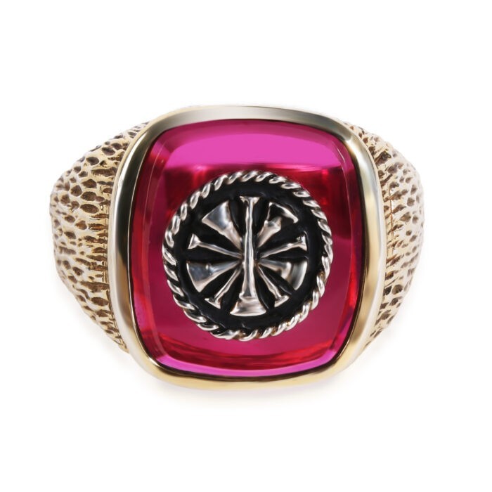 Men's Textured Fire Chief Ring with Synthetic Ruby 1