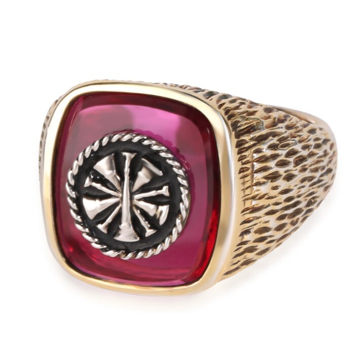 Men's Textured Fire Chief Ring with Synthetic Ruby 3